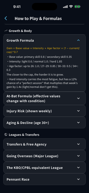 Formulas published inside the game